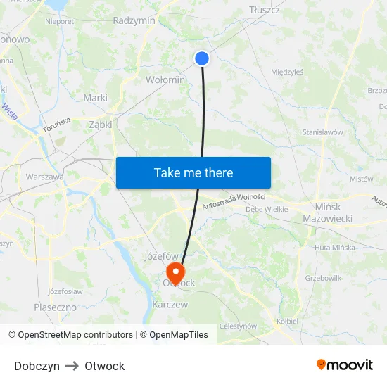 Dobczyn to Otwock map