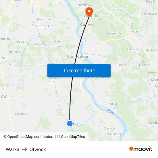 Warka to Otwock map