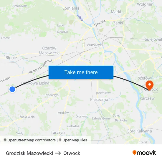 Grodzisk Mazowiecki to Otwock map