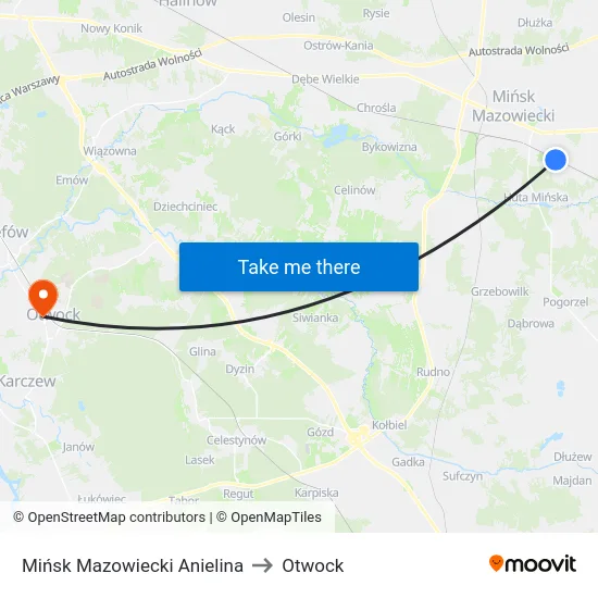 Mińsk Mazowiecki Anielina to Otwock map