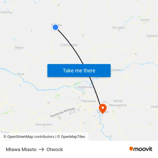 Mława Miasto to Otwock map