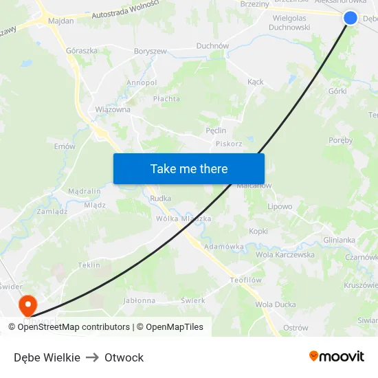 Dębe Wielkie to Otwock map