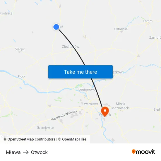 Mława to Otwock map