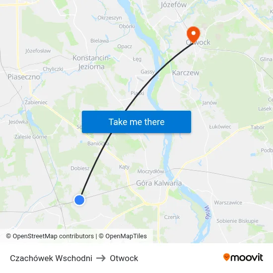 Czachówek Wschodni to Otwock map