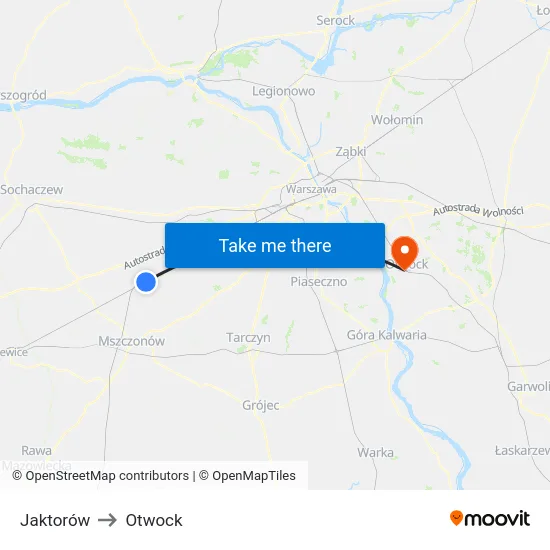 Jaktorów to Otwock map