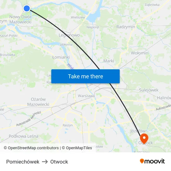 Pomiechówek to Otwock map