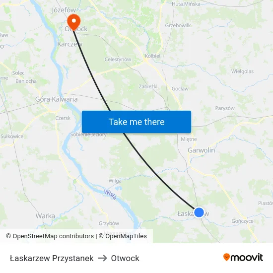 Łaskarzew Przystanek to Otwock map