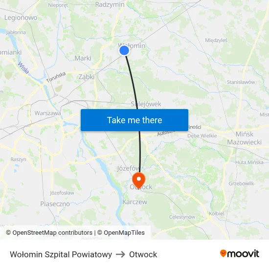 Wołomin Szpital Powiatowy to Otwock map
