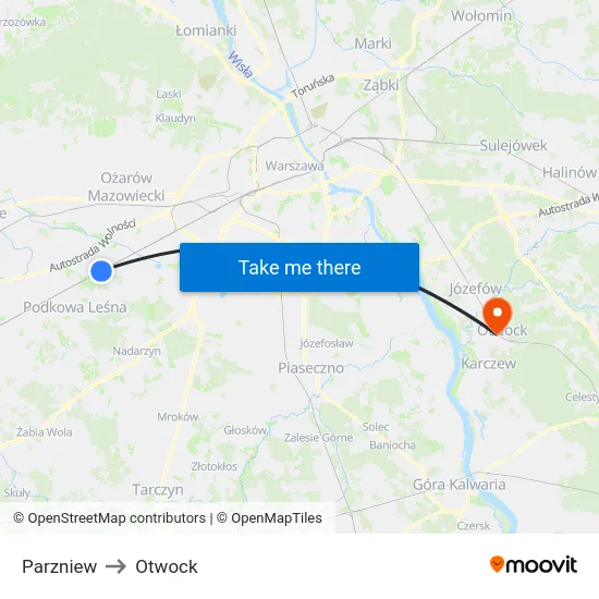 Parzniew to Otwock map