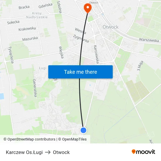Karczew Os.Ługi to Otwock map