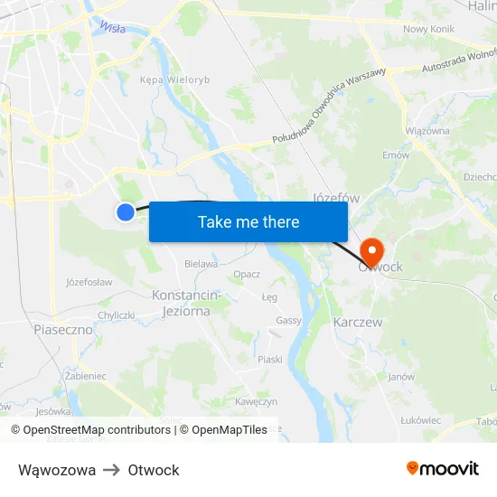 Wąwozowa to Otwock map
