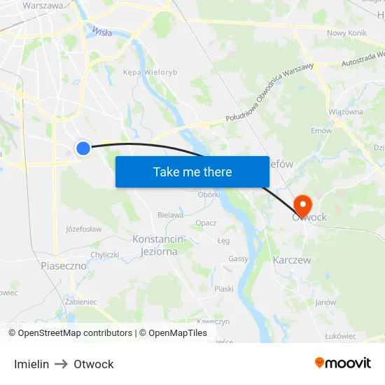 Imielin to Otwock map