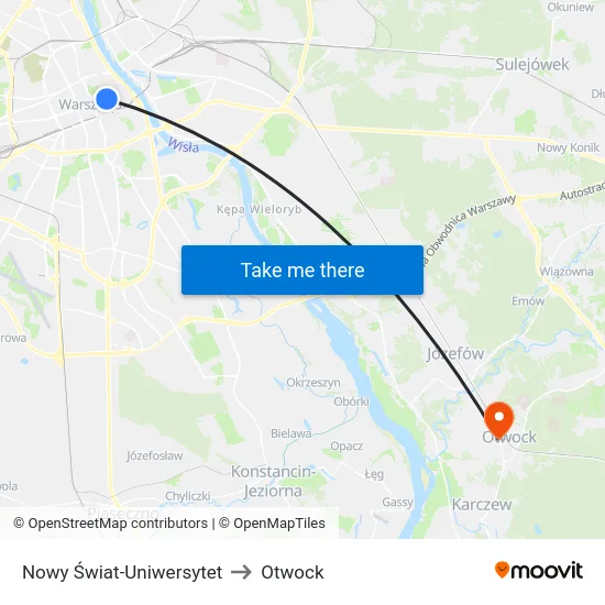 Nowy Świat-Uniwersytet to Otwock map