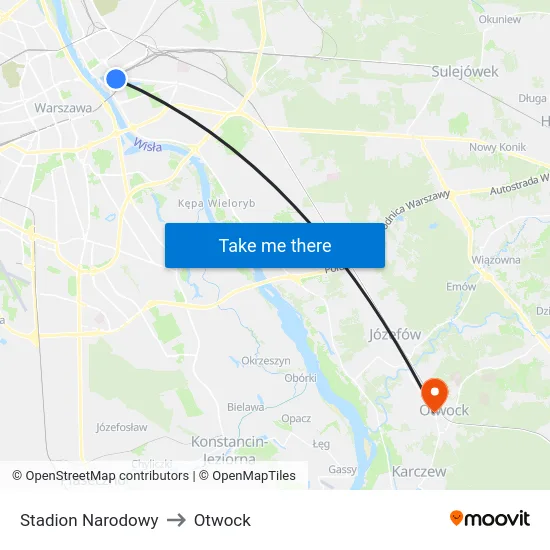 Stadion Narodowy to Otwock map