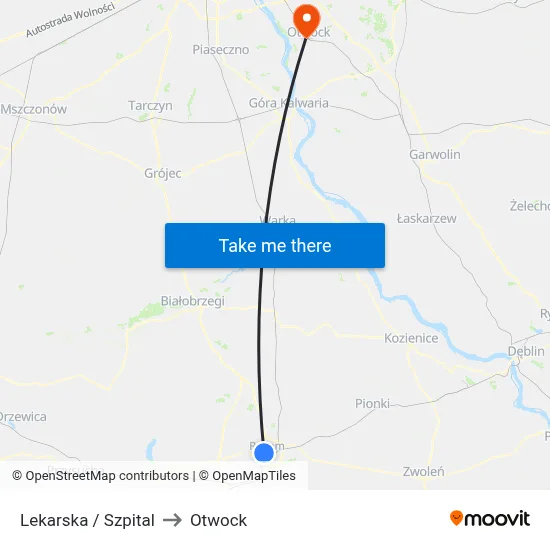Lekarska / Szpital to Otwock map