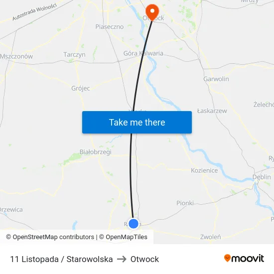 11 Listopada / Starowolska to Otwock map