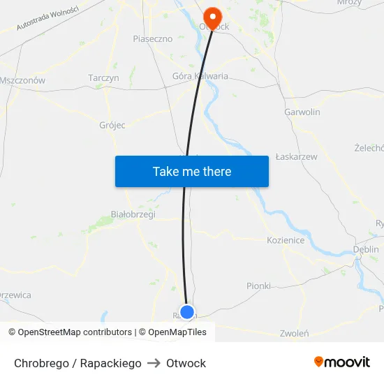 Chrobrego / Rapackiego to Otwock map