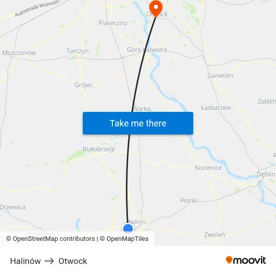 Halinów to Otwock map