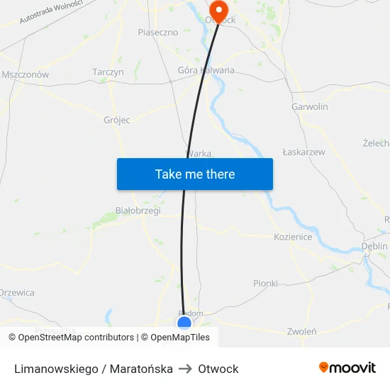 Limanowskiego / Maratońska to Otwock map