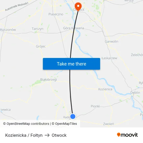 Kozienicka / Fołtyn to Otwock map