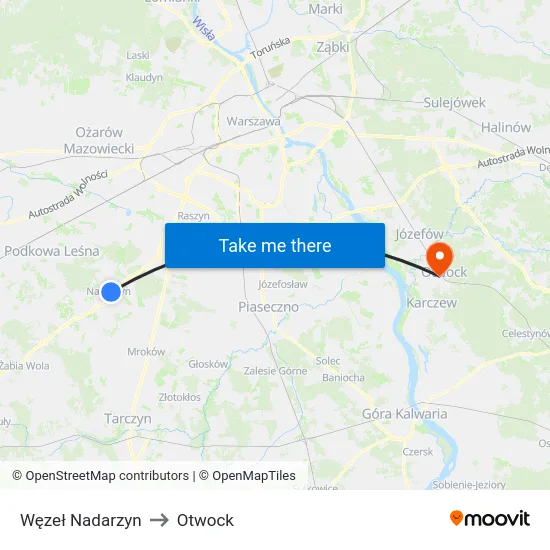 Węzeł Nadarzyn to Otwock map