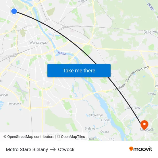 Metro Stare Bielany to Otwock map