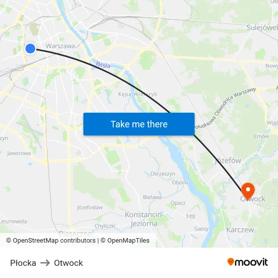 Płocka to Otwock map