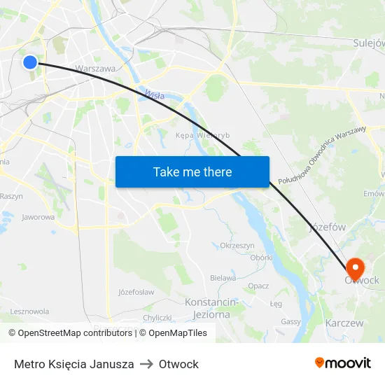 Metro Księcia Janusza to Otwock map