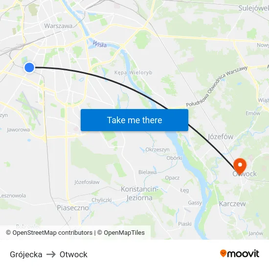 Grójecka to Otwock map