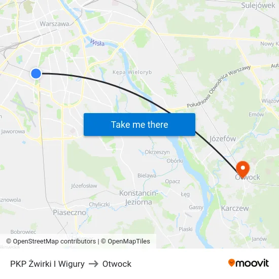 PKP Żwirki I Wigury to Otwock map