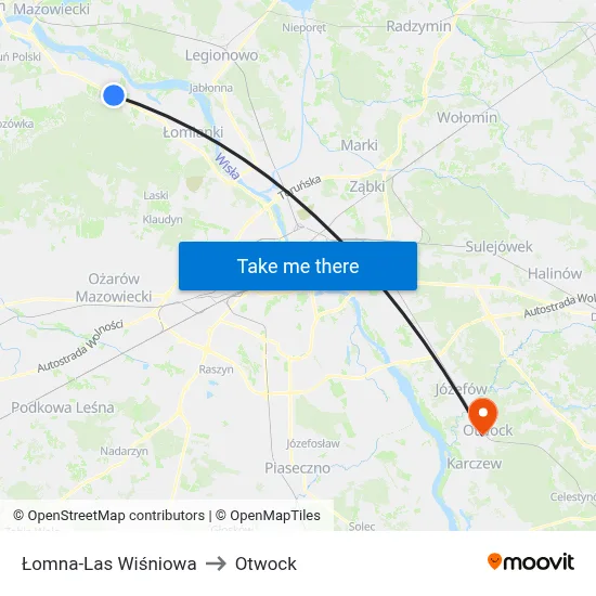 Łomna-Las Wiśniowa to Otwock map