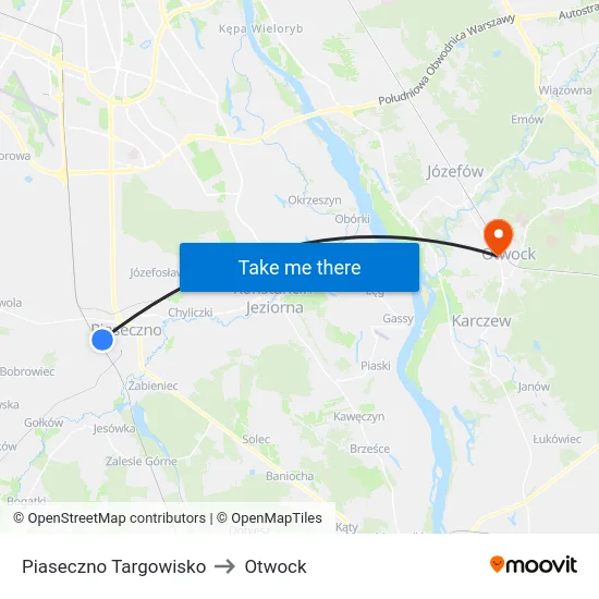 Piaseczno Targowisko to Otwock map