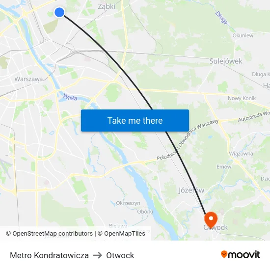 Metro Kondratowicza to Otwock map