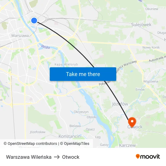 Warszawa Wileńska to Otwock map