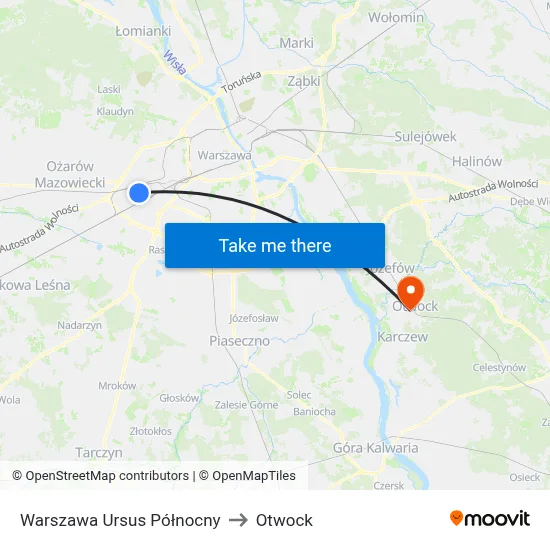 Warszawa Ursus Północny to Otwock map