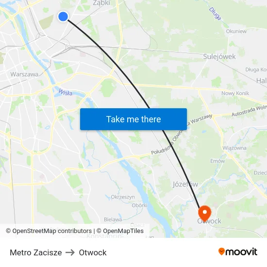 Metro Zacisze to Otwock map