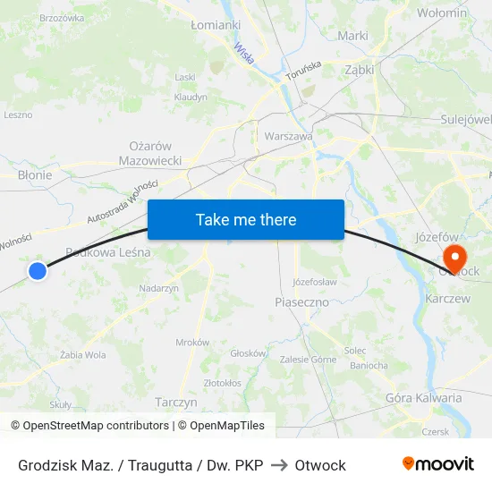 Grodzisk Maz. / Traugutta / Dw. PKP to Otwock map
