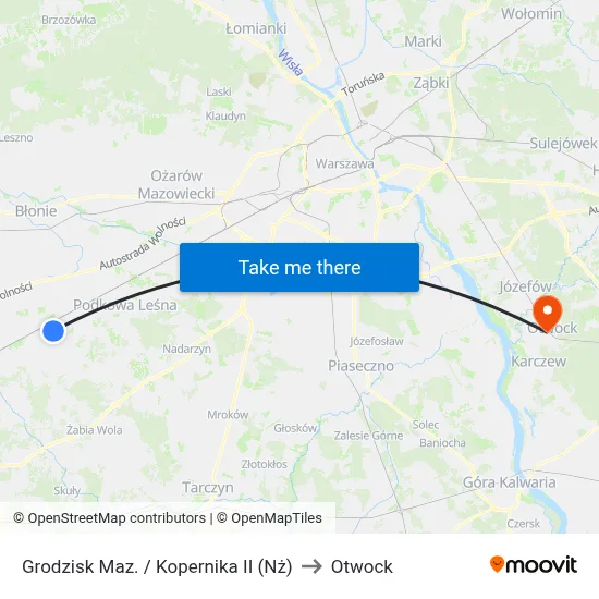 Grodzisk Maz. / Kopernika II (Nż) to Otwock map