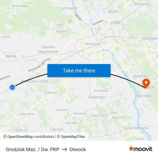 Grodzisk Maz. / Dw. PKP to Otwock map