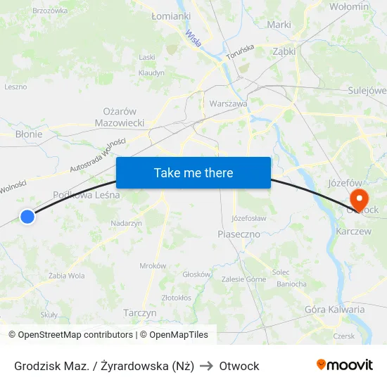 Grodzisk Maz. / Żyrardowska (Nż) to Otwock map
