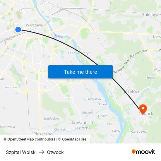Szpital Wolski to Otwock map