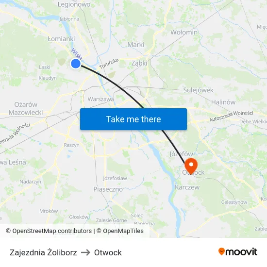 Zajezdnia Żoliborz to Otwock map