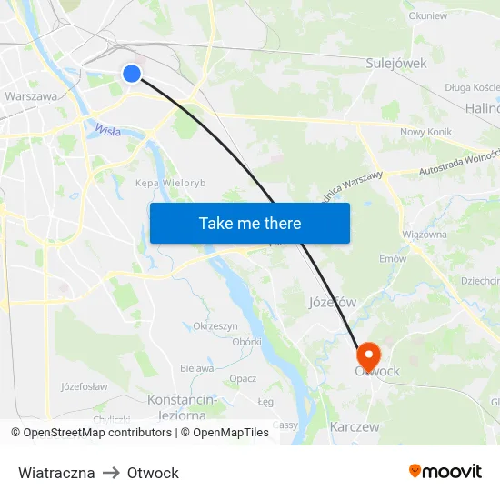 Wiatraczna to Otwock map