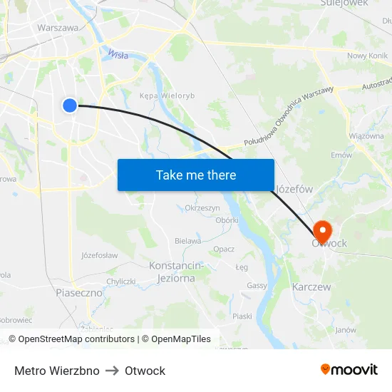 Metro Wierzbno to Otwock map