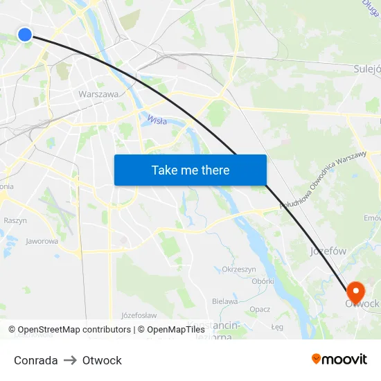 Conrada to Otwock map