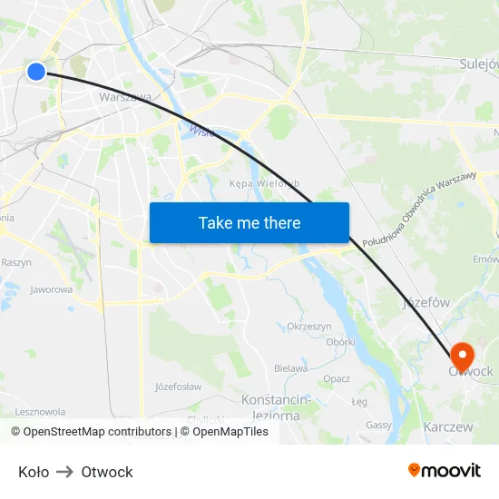 Koło to Otwock map