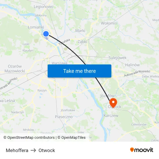 Mehoffera to Otwock map