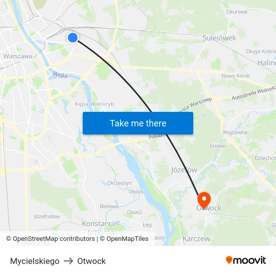 Mycielskiego to Otwock map
