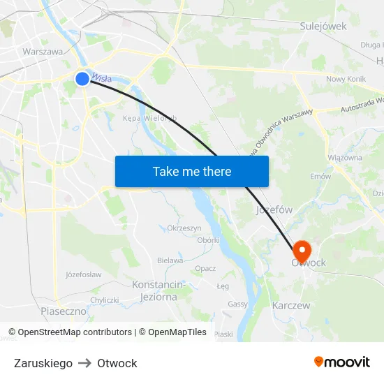 Zaruskiego to Otwock map