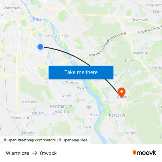 Wiertnicza to Otwock map